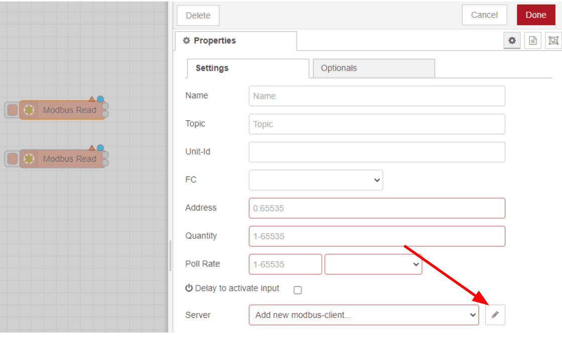 Adding a Modbus server