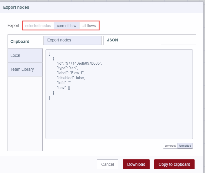 Option to select the scope of the flow that needs to be exported Option to select the scope of the flow that needs to be exported